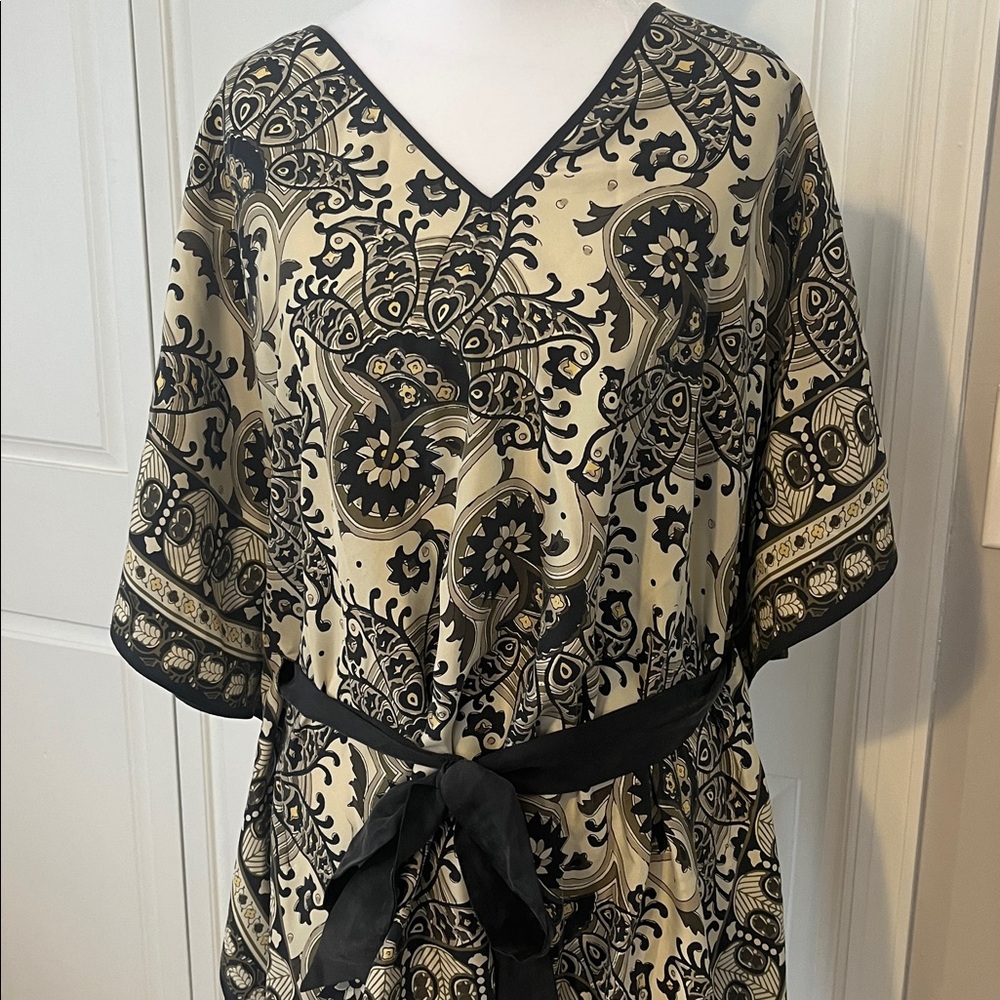 NWT Michael Kors 100% silk kimono style tie waist V-neck tunic top size L/XL